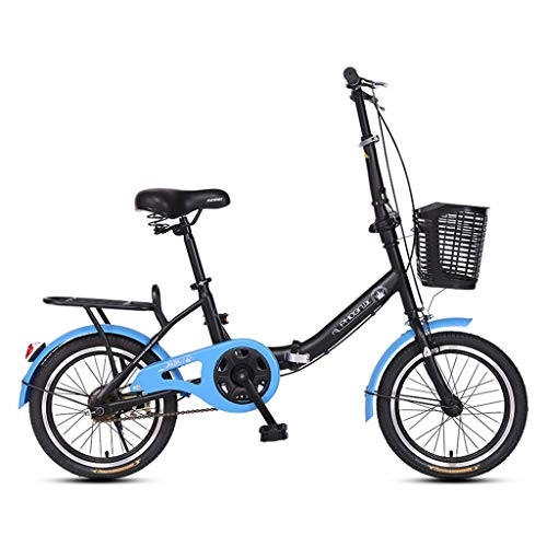 Vélos de villes : BIKESJN Vélo Pliant en Plein air Adulte Vélo de Ville Compact Vélo habité Vélo Absorbant Les Chocs des vélos vélo Vélo de Transport léger 16 Pouces Shopper Vélo Vélo (Color : Blue)
