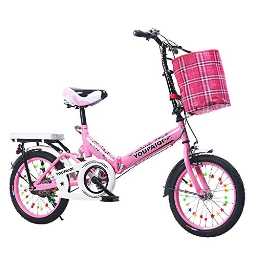 Vélos de villes : BIKESJN Vélo Pliant vélo de Montagne vélo Vitesse Variable vélo 16 Pouces vélo de Ville Enfants vélo (Color : Pink)