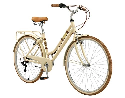 Vélos de villes : BIKESTAR VTC Vélo de Ville en Aluminium 26" Pouces | 7 Vitesse Shimano, Vélo Urbain pour Femme, Vélo de Confort Retro | Beige