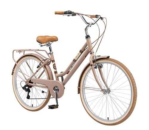 Vélos de villes : BIKESTAR VTC Vélo de Ville en Aluminium 26" Pouces | 7 Vitesse Shimano, Vélo Urbain pour Femme, Vélo de Confort Retro | Marron
