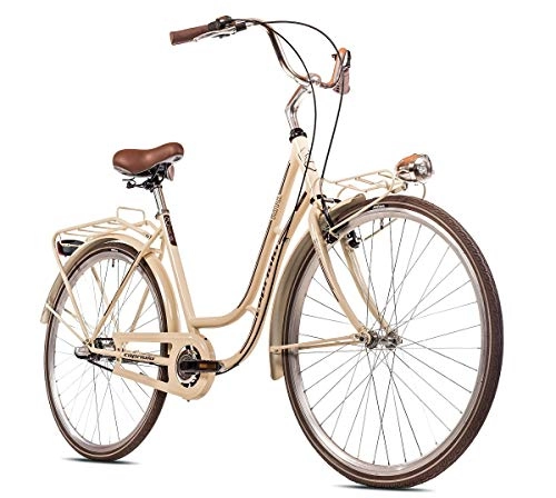Vélos de villes : breluxx® Bianka Vélo pour femme 28" avec frein à rétropédalage, porte-bagages, éclairage et moyeu Nexus 3 vitesses, crème