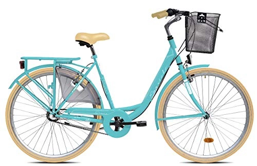 Vélos de villes : breluxx® Diana Vélo de ville pour femme avec frein à rétropédalage, moyeu Nexus 3 vitesses, vélo de ville avec panier + éclairage, vélo rétro Turquoise – Modèle 2020