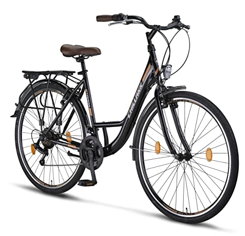 Vélos de villes : Chillaxx Bike Strada Premium City Bike en 26 et 28 pouces - Vélo pour filles, garçons, hommes et femmes - 21 vitesses - Vélo hollandais (26 pouces, noir / marron V-Bramse)
