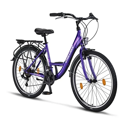 Vélos de villes : Chillaxx Bike Strada Premium City Bike in 26 und 28 Zoll - Fahrrad für Mädchen, Jungen, Herren und Damen - 21 Gang -Schaltung - Hollandfahrrad Citybike (26 Zoll, Purple V-Bramse)