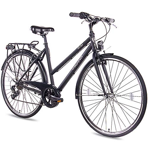Vélos de villes : CHRISSON Vélo de ville 28 pouces pour femme - City One noir mat 50 cm - Vélo pour femme avec 7 vitesses Shimano Tourney - Vélo de ville pratique pour les femmes