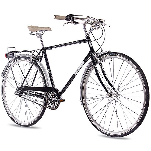 Vélos de villes : CHRISSON Vélo de ville vintage pour homme - 28 pouces - Noir - Old School - Moyeu Shimano Nexus à 3 vitesses et frein à rétropédalage - Vélo de ville rétro pour homme