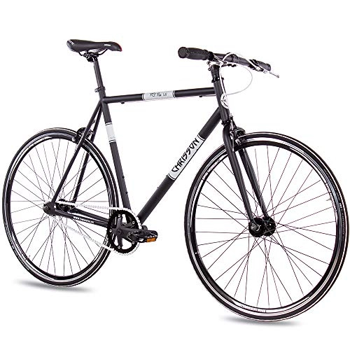 Vélos de villes : CHRISSON Vélo vintage Fixie Singlespeed FG Flat 1.0 - Noir - 56 cm - Urban Old School Fixed Gear Bike pour homme et femme