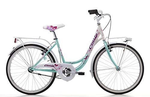 Vélos de villes : Cicli Cinzia Citybike Liberty Vélo pour Fille sans Vitesses Freins V-Brake Aluminium Bleu céladon / Blanc Roues 24 Pouces