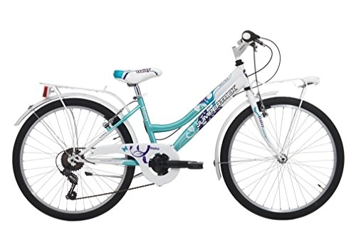 Vélos de villes : Cicli Cinzia Daisy - Vélo de Ville pour Fille (24") 6V Revoshift, Freins V-Brake en Aluminium, Blanc / Bleu
