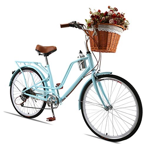 Vélos de villes : CLOUD Urban Bike 24" Banlieue Vélo De Route Femmes, Classic Road Vélo avec Panier, Hommes Femmes Ville Vélos