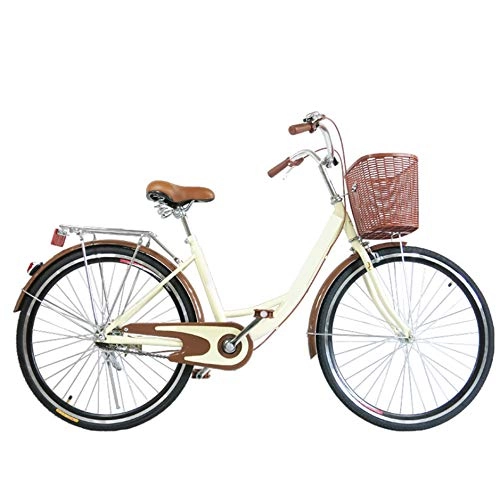 Vélos de villes : COUYY Vélos, Scooter Portable, Ville Étudiante Adulte Ordinaire Dame Vélo De Banlieue, Beige, 26 inches