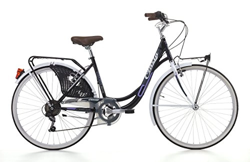 Vélos de villes : Cycles Cinzia citybike Liberty 6 / V Revo Shift v-Brake Aluminium, phares à Pile, vélo Femme, Noir / Blanc, 26