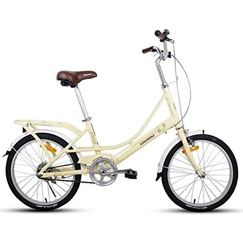 Vélos de villes : DJYD Adultes 20" Vélos pliants, Poids léger Pliant vélo avec arrière Rack Carry, monovitesse Pliable Compact de vélos, Cadre en Alliage d'aluminium, Vert Clair FDWFN (Color : Light Yellow)