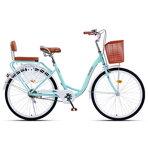 Vélos de villes : Dushiabu Vélo Hybride pour Adulte, croiseur Hybride de Style rétro, Porte-Bagages arrière, vélo de Ville pour Hommes et Femmes Adultes, Blue-26inch
