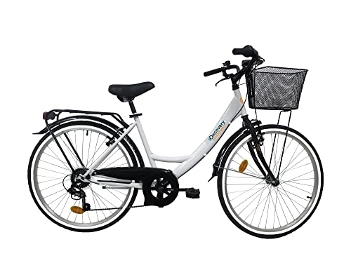 Vélos de villes : Eden Bikes VTC 26' Femme Discovery Adventures - 6 Vitesses Shimano TY21 - Equipement City, Blanc