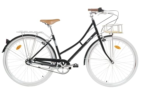 Vélos de villes : Fabric City - Vélo de Ville avec Panier, Interne 3 Vitesses Shimano, Femme Hollandais City Bike, 5 Couleurs, 14kg (Black Hackney Deluxe)