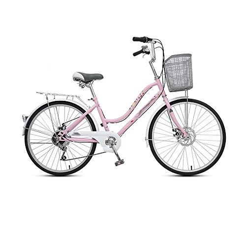 Vélos de villes : FRYH Vélo Rétro à Vitesse Variable Design Léger Adapté Aux Voyages Quotidiens Courts Trajets 24 Pouces, Pink