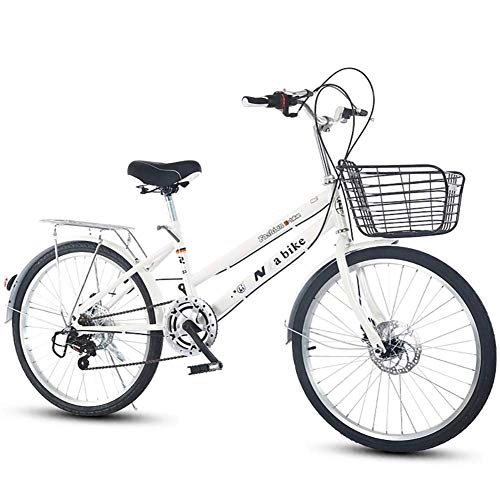 Vélos de villes : FSXJD Pliable Vélo Léger 7 Vitesse Vélos de Ville avec Panier Acier à Haute Teneur en Carbone Bicyclette pour Les employés de Bureau étudiants-22inch Blanc 7 Vitesses