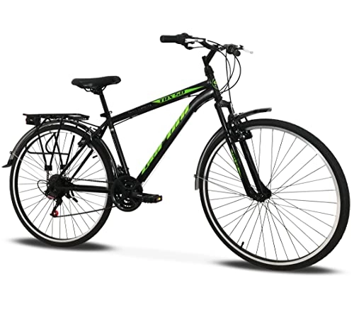 Vélos de villes : Geroni TRX CTB Vélo de ville pour vélo de 28" Noir Sport Trekking 21 V Vitesse (vert)