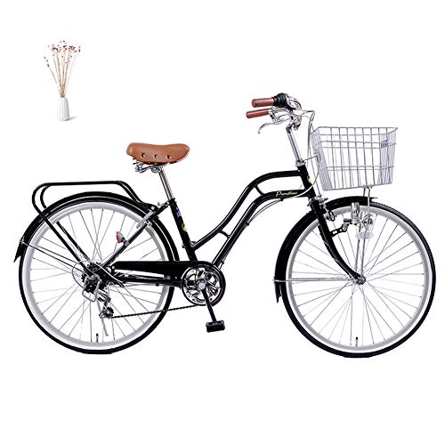 Vélos de villes : GHH Bicyclette Femme Vélo de Ville Retro 24" Cadre en Acier Vélo de Confort Utilisé pour Faire du Shopping / Voyager / Travailler, Noir