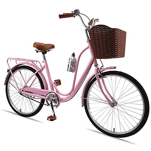 Vélos de villes : GOLDGOD 20 Pouces Vélos De Ville Aux Femmes, Seule Vitesse Hollandais City Bike Design Vintage avec Panier De Vélo Cadre en Acier Au Carbone Et Pneus Antidérapants