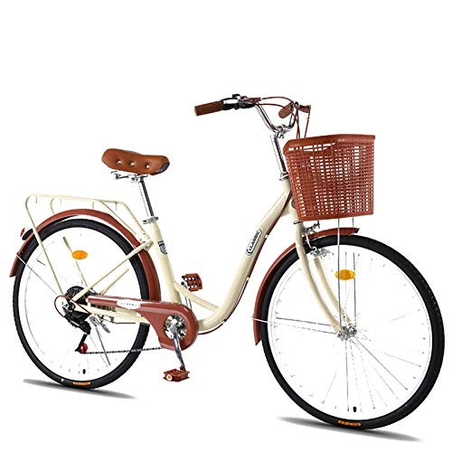 Vélos de villes : GOLDGOD 26 Pouces Adultes Banlieusard Vélos De Ville Léger 7 Vitesses Rétro Hollandais City Bike avec Panier De Vélo Vélo De Ville Cadre en Aluminium Et Pneus Résistants À l'usure, Blanc