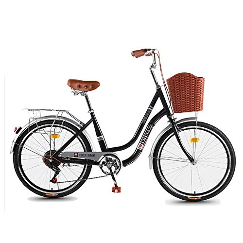 Vélos de villes : GOLDGOD 26 Pouces Ancien Dames Vélos De Ville 7 Vitesses Hollandais City Bike avec Panier De Vélo Vélo De Ville Étagère Étendue avec des Outils Matériels Et Feux Arrière Réfléchissants