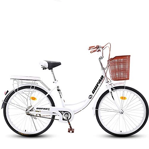 Vélos de villes : GOLDGOD Acier Carbone Vélos De Ville 26 Pouces Confort Rétro Hollandais City Bike avec Tablette Arrière Et Panier Confortable Vélo De Ville, Freins Doubles Avant Et Arrière