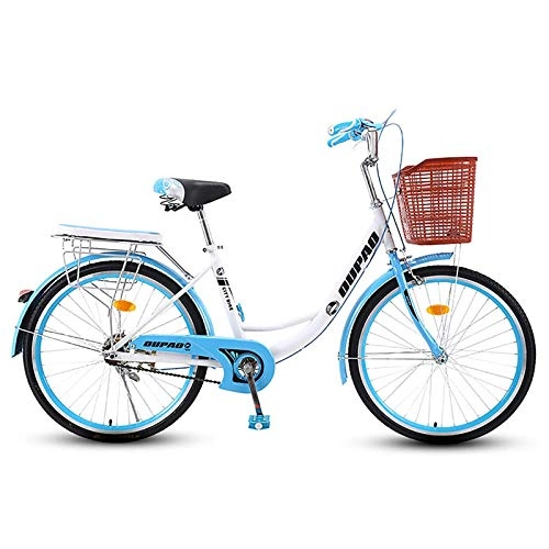 Vélos de villes : GOLDGOD Vintage Classique Vélos De Ville 26 Pouces Femmes Hollandais City Bike avec Panier Et Double Frein Vélo De Ville pour 160-180CM Adulte Homme Femme, Bleu