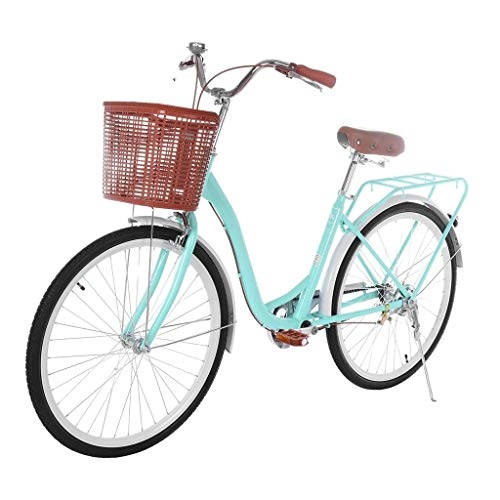 Vélos de villes : Haoo Vélo classique de 66 cm, vélo de plage, vélo de cruiser, vélo rétro confortable pour les trajets quotidiens (bleu)