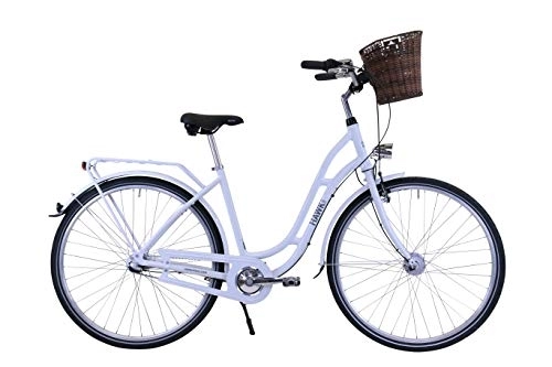 Vélos de villes : HAWK City Classic Joy Vélo pour femme 28" I Vélo de ville parfait I Vélo léger pour femme avec moyeu Shimano 3 vitesses I Blanc