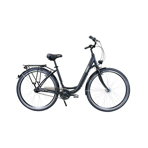 Vélos de villes : HAWK City Wave Easy Vélo de ville pour femme 26" Noir Vélo de ville léger pour femme 7 vitesses Shimano avec moyeu Shimano frein sur jante et dynamo moyeu