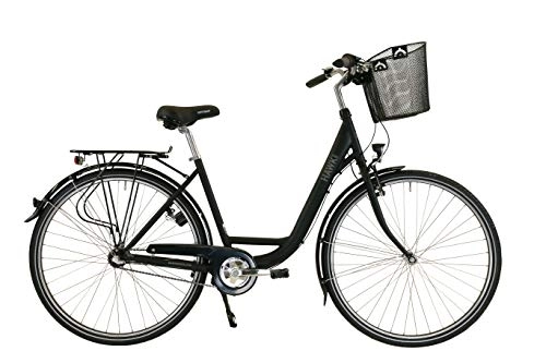 Vélos de villes : HAWK City Wave Premium Plus Vélo pour femme 28" avec panier et moyeu Shimano à 3 vitesses, éclairage et poignées ergonomiques Noir