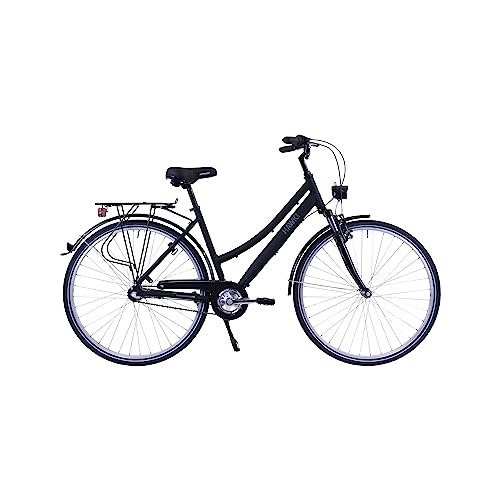 Vélos de villes : HAWK Citytrek Easy Blue Lady Vélo de ville léger pour femme 28" (51 cm) avec moyeu Shimano à 3 vitesses et dynamo moyeu