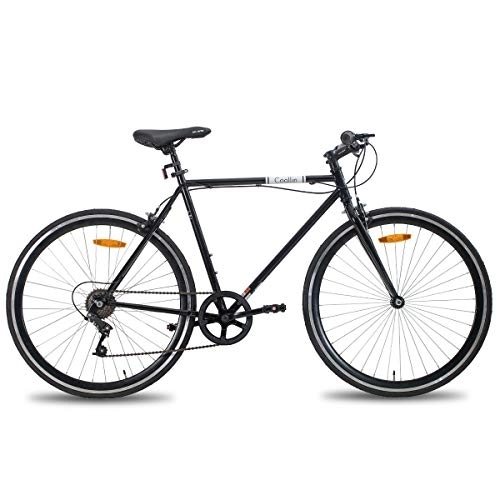 Vélos de villes : HILAND Retro Urban Hybrid Bike 700C Vélo de Ville pour Homme et Femme Roues Monobloc Vitesse Unique City Bike Noir…