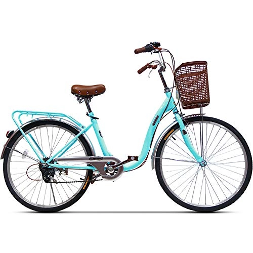 Vélos de villes : JACK'S CAT 24 Pouces Vlo de Confort avec Panier Bicyclette Femme City Bike Vlo de Ville, 6 Vitesses par poigne tournante avec Freins V-Brake et quipement City, Bleu