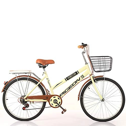 Vélos de villes : JACK'S CAT Vélo Confortable pour Adulte, vélo de Ville pour Femmes de 22 / 24 / 26 Pouces, Cadre en Acier au Carbone, vélo à Vitesse Variable pour l'équitation et Le Travail en Plein air, Beige, 26in