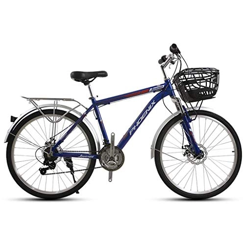 Vélos de villes : JLQWE Vélo VTT Mountain Bike, 26 « » Mountain Bicycles 21 Vitesses Légère en Alliage D'aluminium Cadre Suspension Frein À Disque Avant avec Selle (Color : Blue)