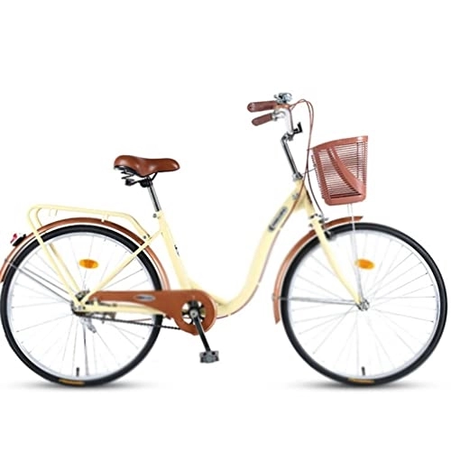Vélos de villes : KOWM zxc Vélos pour homme vélo femme léger ordinaire adulte femme étudiant navette vélo rétro vélo 24 / 26 pouces cadre à barre basse est pratique à (couleur : jaune)