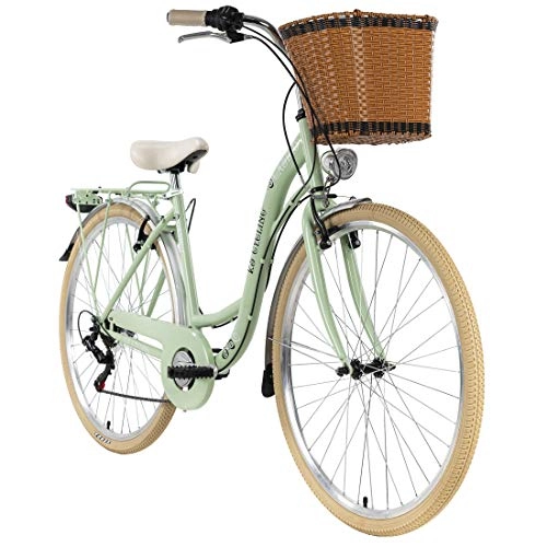 Vélos de villes : KS Cycling Casino Vélo de Ville pour Femme 28" Vert Menthe 6 Vitesses RH 48 cm avec Panier Vert 48 cm