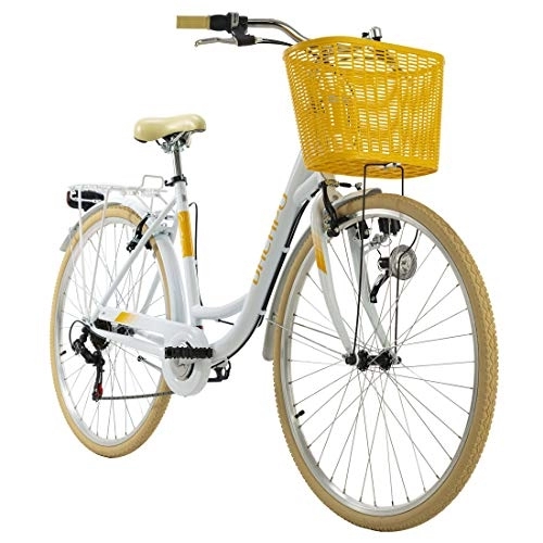 Vélos de villes : KS Cycling Vélo de Ville Femme 28'' Cantaloupe Blanc avec Panier TC 48 cm Dacapo