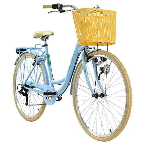 Vélos de villes : KS Cycling Vélo de Ville Femme 28'' Cantaloupe Bleu avec Panier TC 48 cm Dacapo