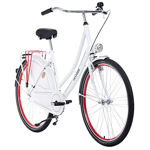 Vélos de villes : KS Cycling Vélo hollandais Tussaud de 28 Pouces-Blanc / Rouge-Monovitesse-RH de 49 cm-avec Protection de Jupe Mixte-Adulte, Zoll