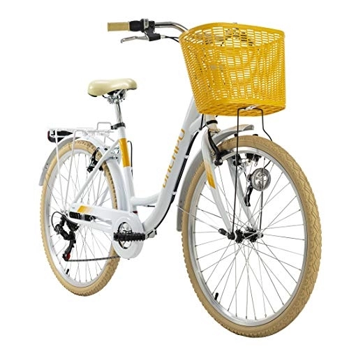 Vélos de villes : KS Cycling Vélo pour Dame 26'' Cantaloupe Blanc avec Panier TC 48 cm Dacapo