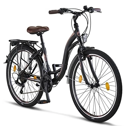 Vélos de villes : Licorne Bike Stella Premium City Bike 24, 26 et 28 pouces – Vélo pour filles, garçons, hommes et femmes – Dérailleur Shimano 21 vitesses – Vélo hollandais, Garçon, Noir , 26