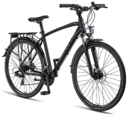 Vélos de villes : Licorne Bike Vélo de trekking de qualité supérieure en aluminium de 28” pour garçons, filles, femmes et hommes - 21 vitesses - VTT - Crossbike (homme, noir) Standard