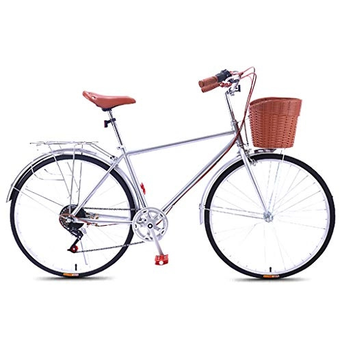 Vélos de villes : LWZ Paniers de vélo pour Adultes pour Hommes Femmes vélo de Banlieue 7 Vitesses 26 Pouces Classique léger Confort en Acier Cadre Route vélo de Ville