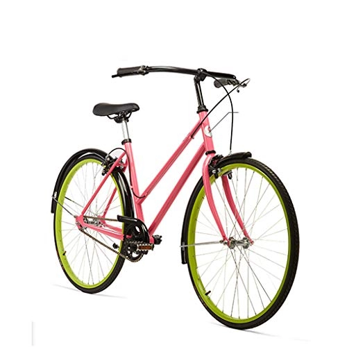 Vélos de villes : MAKEMONEYANDLOVE Vélos 6 Vitesses Roue légère vélo Femme Bikevintage, Classique de Bicyclette, rétro vélo, vélo féminin, vélo hollandais, Rose
