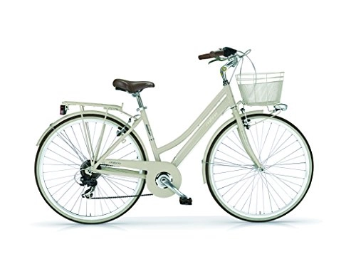 Vélos de villes : MBM Boulevard 2016 Vélo pour femme, cadre en aluminium, 28", 18 vitesses, taille 46, Femme, Crème, M (H50)