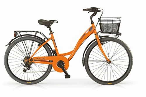 Vélos de villes : MBM Vélo Agorà pour Femmes, Cadre en Aluminium, 26", 6 Vitesses, Taille 43, Panier Inclus, Cinq Couleurs Disponibles (Orange, H43)